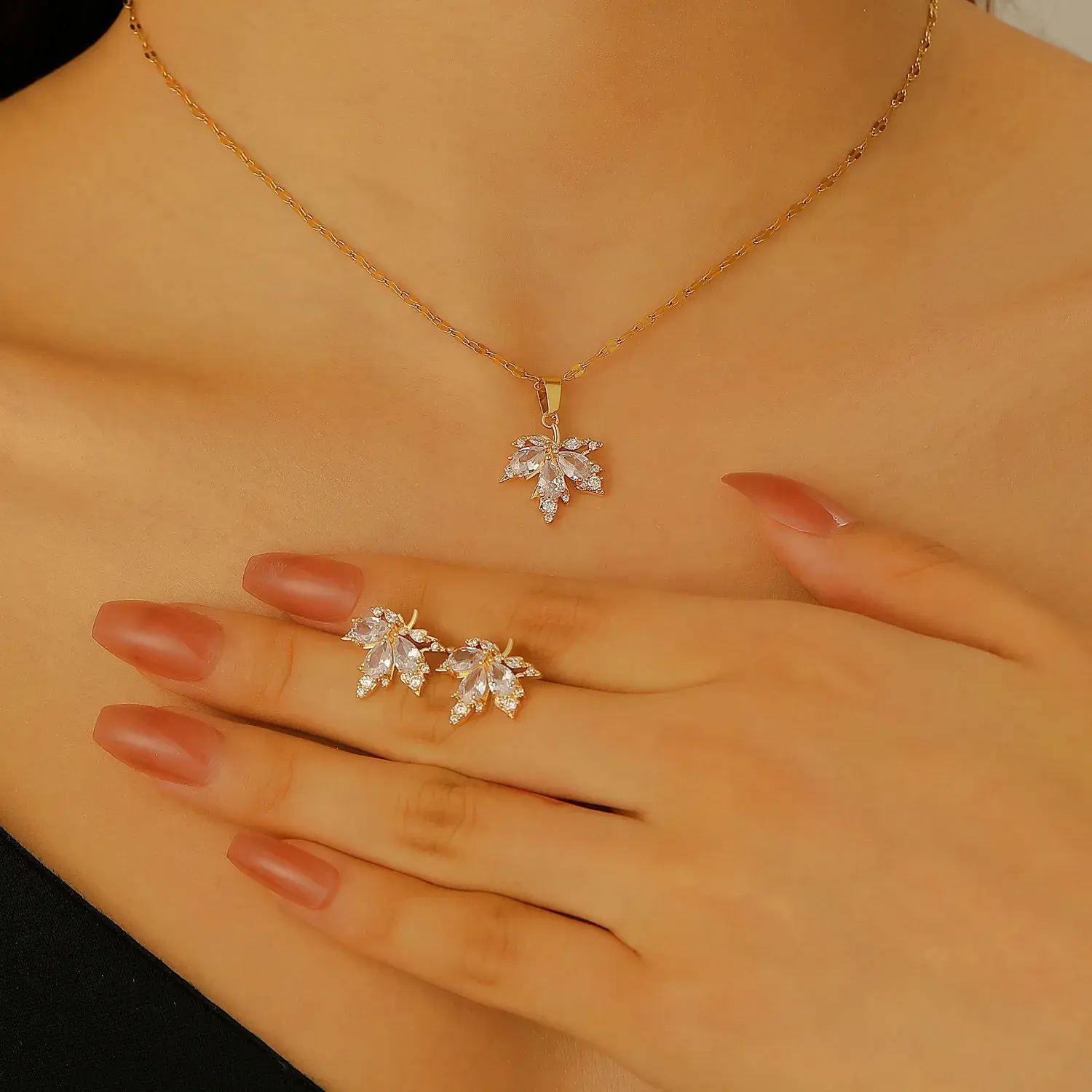 Leaf Necklace & Earring Set - FY0194